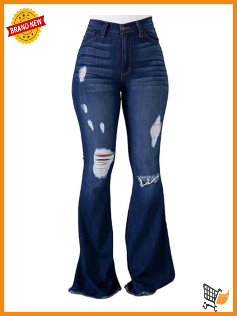 High Waist Flare Bell Bottom Jeans with Ripped Knee Stretchy